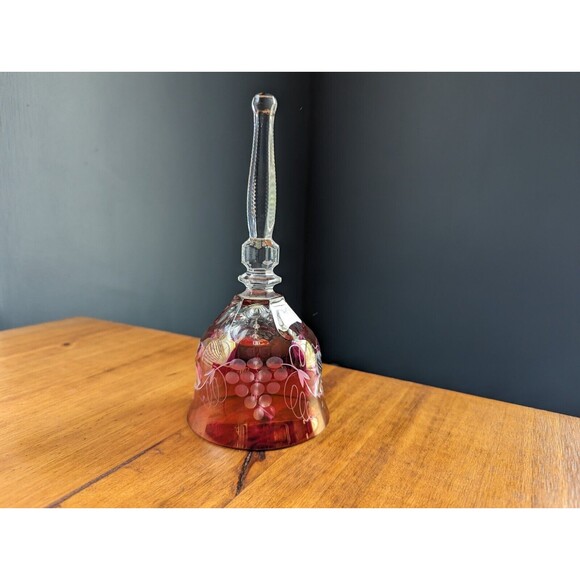 Echt Bleikrystal Hand Cut Cranberry Bell  -  Made In Germany  -  7-1/2" Tall - Picture 2 of 12
